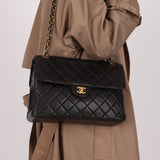 Rare Chanel 1996 Lambskin XL Double Sided Turnlock Classic Flap Bag 24K GP