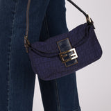 Fendi Blue Zucchino Baguette Shoulder Bag