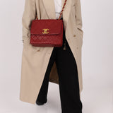 Chanel 1991 Bordeaux Lambskin XL Logo Turnlock Square Flap
