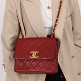 Chanel 1991 Bordeaux Lambskin XL Logo Turnlock Square Flap