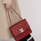 Chanel 1991 Bordeaux Lambskin XL Logo Turnlock Square Flap