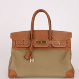 Limited Edition Hermès 1998 Vache Naturelle and Khaki Toile Birkin 35 GHW