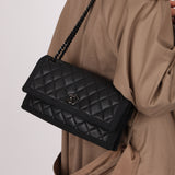 Chanel 2015 So Black Grograin Border Flap Bag