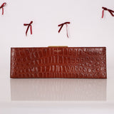 Saint Laurent Croc Embossed Midnight East West Clutch