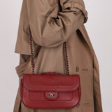 Chanel 2015 Wine Diamond Quilted Caviar Turnlock Rectangle Flap