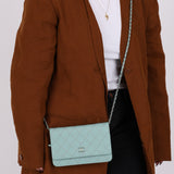 Chanel 2020 Robin's Egg Blue Calfskin Wildstitch Wallet on Chain