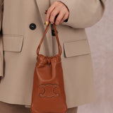 Celine Drawstring Triomphe Leather Pouch Crossbody