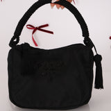 Prada Nylon Beaded Logo Tassel Hobo