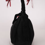 Prada Nylon Beaded Logo Tassel Hobo