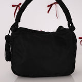 Prada Nylon Beaded Logo Tassel Hobo