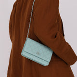 Chanel 2020 Robin's Egg Blue Calfskin Wildstitch Wallet on Chain