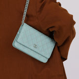 Chanel 2020 Robin's Egg Blue Calfskin Wildstitch Wallet on Chain
