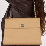 Chanel 2001 Naked Caviar Turnlock Kelly Chain Tote
