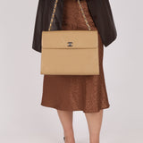 Chanel 2001 Naked Caviar Turnlock Kelly Chain Tote