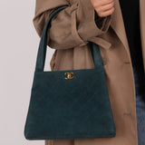 Chanel 1997 Emerald Suede Turnlock Kelly Shoulder Bag 24K GP