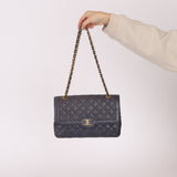 Rare Chanel 2015 Caviar Medium Navy Paris Flap Bag