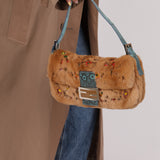 Ultra-Rare Fendi 2009 Beaded Rabbit Fur & Lizard Baguette