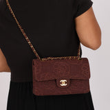 Ultra-Rare Chanel 1998 Embroidered Camellia Small Classic Flap 24k GP