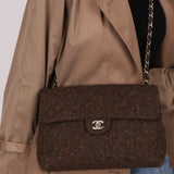 Chanel 2011 Chocolate Tweed Turnlock Square Flap