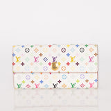 Limited Edition Louis Vuitton x Takashi Murakami Monogram Multicolor Blanc Sarah Wallet