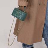 Chanel 2021 Lambskin Teal Mini Rectangular Top Handle Vanity