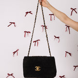 Chanel 1991 Black Suede XL Turnlock Jumbo Classic Flap 24K GP