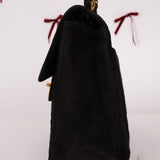 Chanel 1991 Black Suede XL Turnlock Jumbo Classic Flap 24K GP