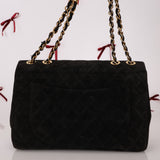 Chanel 1991 Black Suede XL Turnlock Jumbo Classic Flap 24K GP