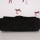 Chanel 1991 Black Suede XL Turnlock Jumbo Classic Flap 24K GP