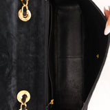 Chanel 1991 Black Suede XL Turnlock Jumbo Classic Flap 24K GP