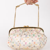 Ultra-Rare Louis Vuitton x Takashi Murakami Multicolor Monogram Satin Aumoniere Clutch on Chain
