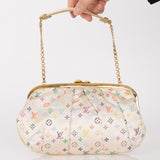 Ultra-Rare Louis Vuitton x Takashi Murakami Multicolor Monogram Satin Aumoniere Clutch on Chain