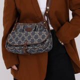 Celine Denim Triomphe Front Pocket Shoulder Bag