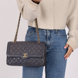Rare Chanel 2015 Caviar Medium Navy Paris Flap Bag
