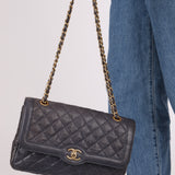 Rare Chanel 2015 Caviar Medium Navy Paris Flap Bag