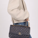 Rare Chanel 2015 Caviar Medium Navy Paris Flap Bag