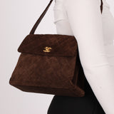 Chanel 1997 Brown Suede Turnlock Shoulder Bag 24k GP