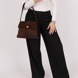 Chanel 1997 Brown Suede Turnlock Shoulder Bag 24k GP