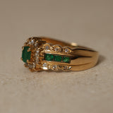 Vintage 18K Yellow Gold Emerald and Diamond Regal Halo Ring, Size US 6