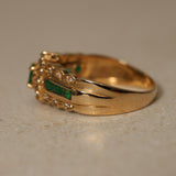 Vintage 18K Yellow Gold Emerald and Diamond Regal Halo Ring, Size US 6