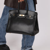 Hermès 2003 Noir Courchevel Retourne Birkin 35 GHW