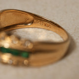 Vintage 18K Yellow Gold Emerald and Diamond Regal Halo Ring, Size US 6