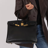 Hermès 2003 Noir Courchevel Retourne Birkin 35 GHW