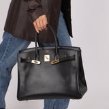Hermès 2003 Noir Courchevel Retourne Birkin 35 GHW