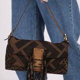 Fendi XL Mix Zucca Fringe Baguette