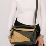Loewe Suede & Olive Medium Puzzle Bag