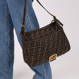 Rare Fendi Zucca Zip Mamma Baguette GHW