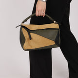 Loewe Suede & Olive Medium Puzzle Bag