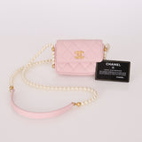 Chanel Pink Lambskin About Pearls Flap Cardholder with Chain