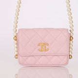 Chanel Pink Lambskin About Pearls Flap Cardholder with Chain